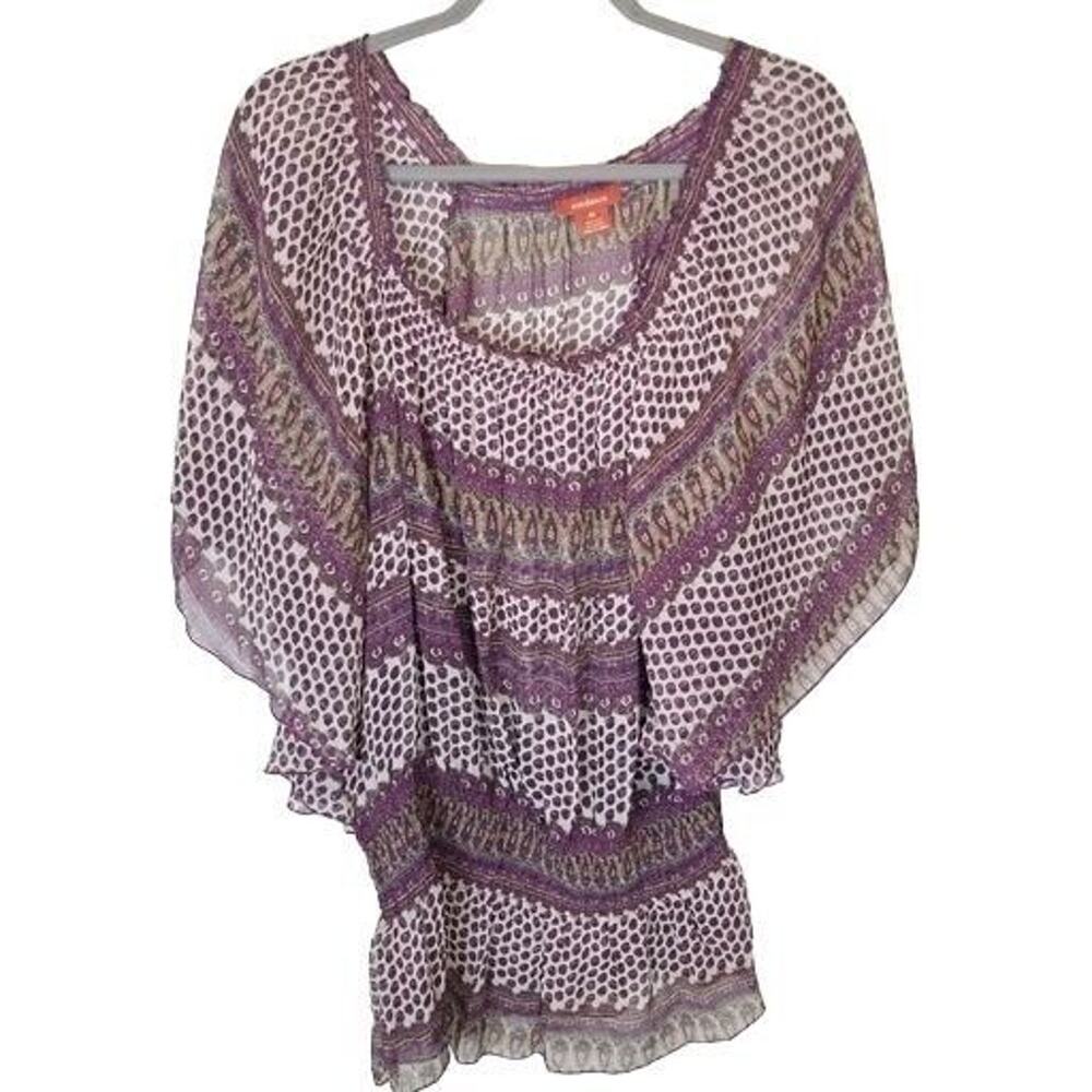Sundance Womens Silk Paisley Tunic Top Size M Sheer Dolman Sleeves Boho Hippie